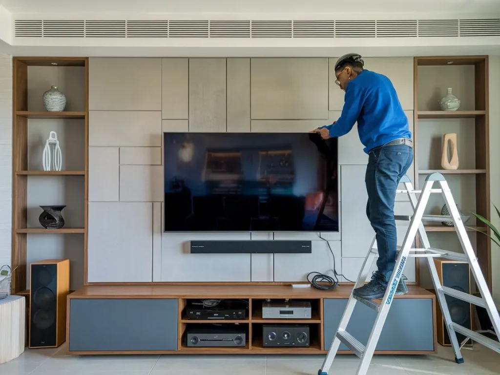 Professional TV and audio setup in Warana, ensuring optimal sound and visual performance.