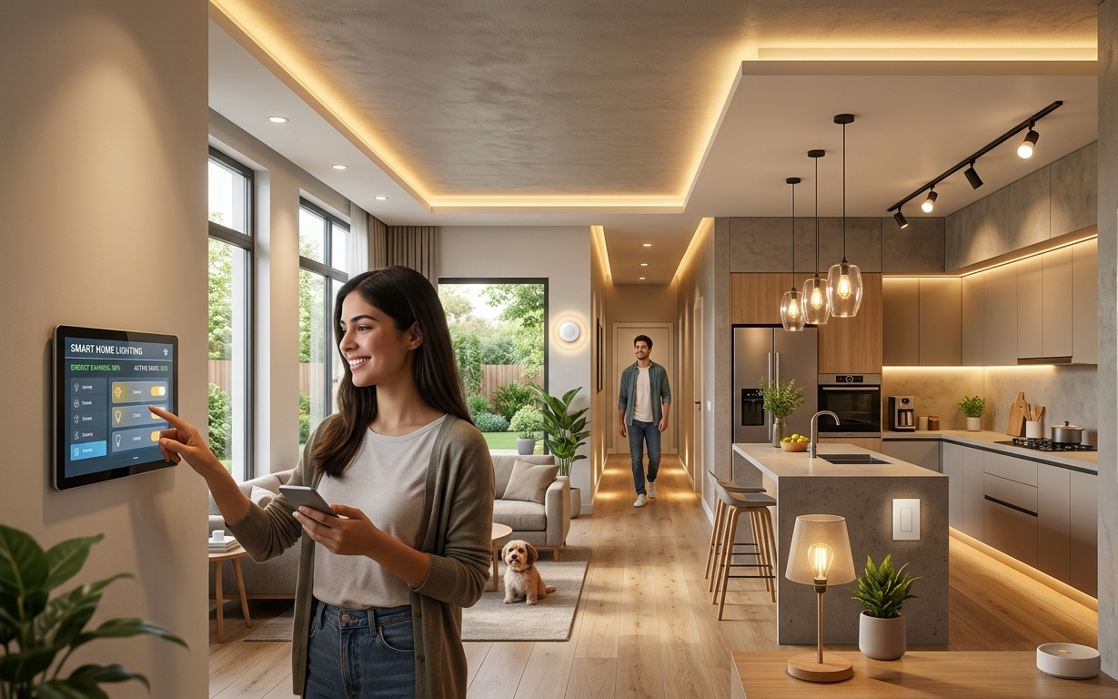 Smart lighting installed in a modern Sunshine Coast living room